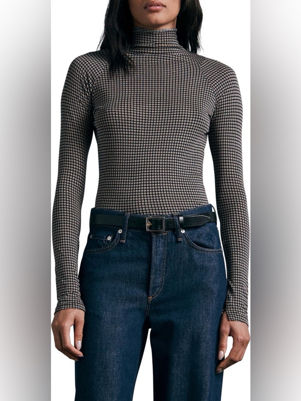 RAG & BONE // Shaw Geo Print Paneled Funnel Neck Top In Houndstooth - Medium - Picture 6 of 6